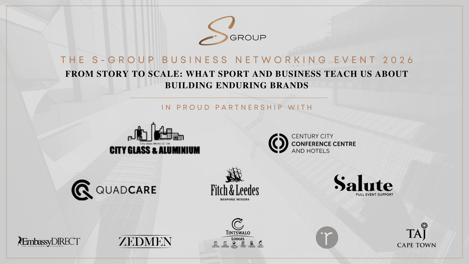 Event banner for the S-Group Networking Event 2026 showing the title and sponsor logos in a corporate layout.